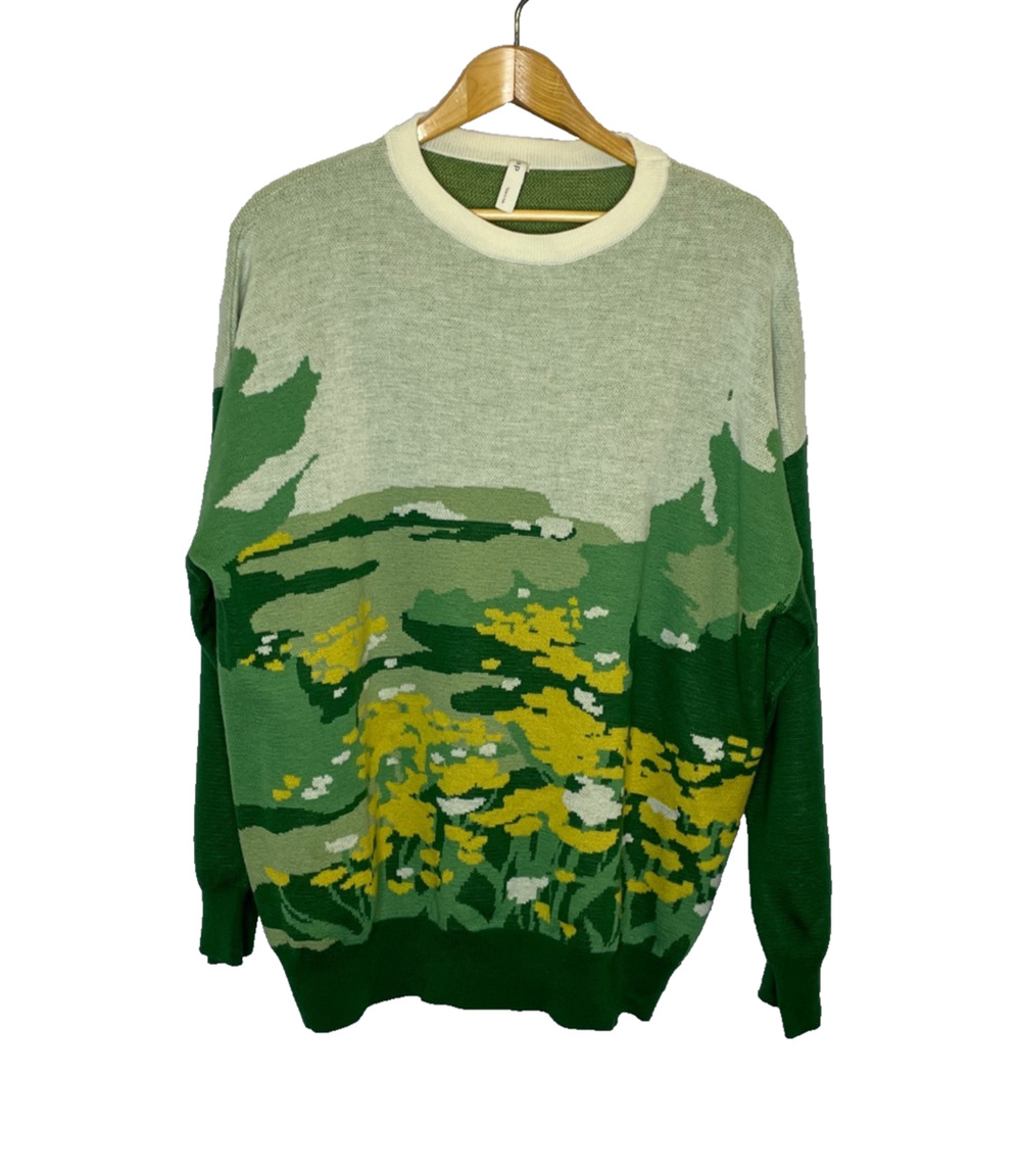 Men's Medium Take a Nap Green Scenery Landscape Pullover Knit Sweater